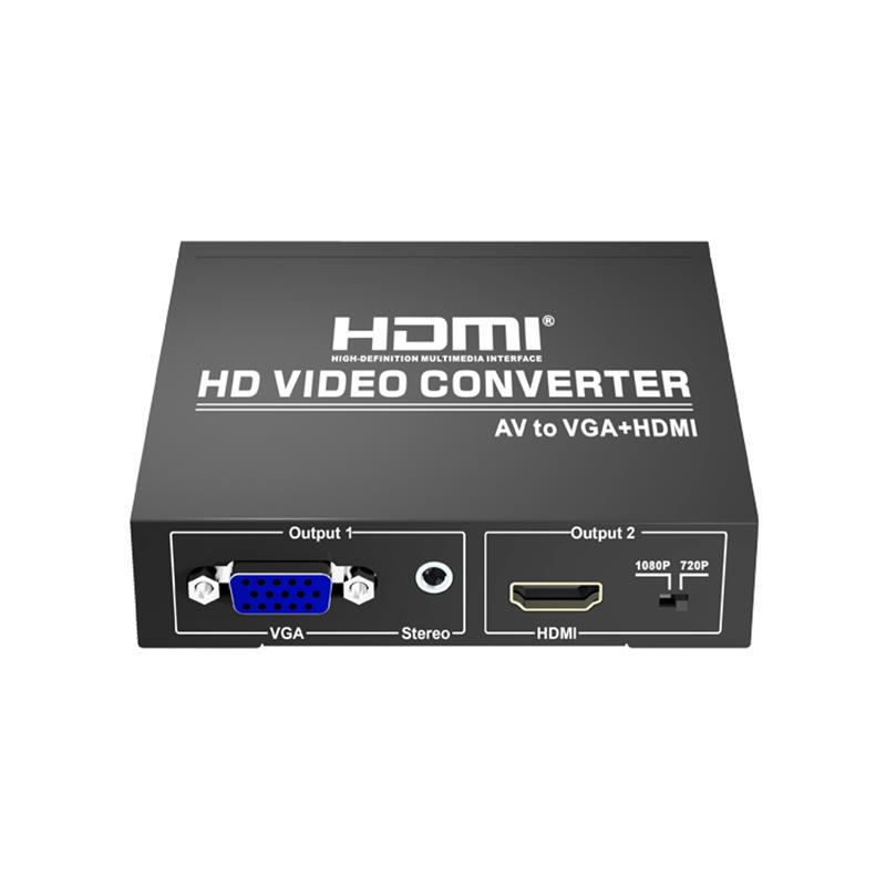 AV เป็น VGA + HDMI Converter Up Scaler 720P \/ 1080P
