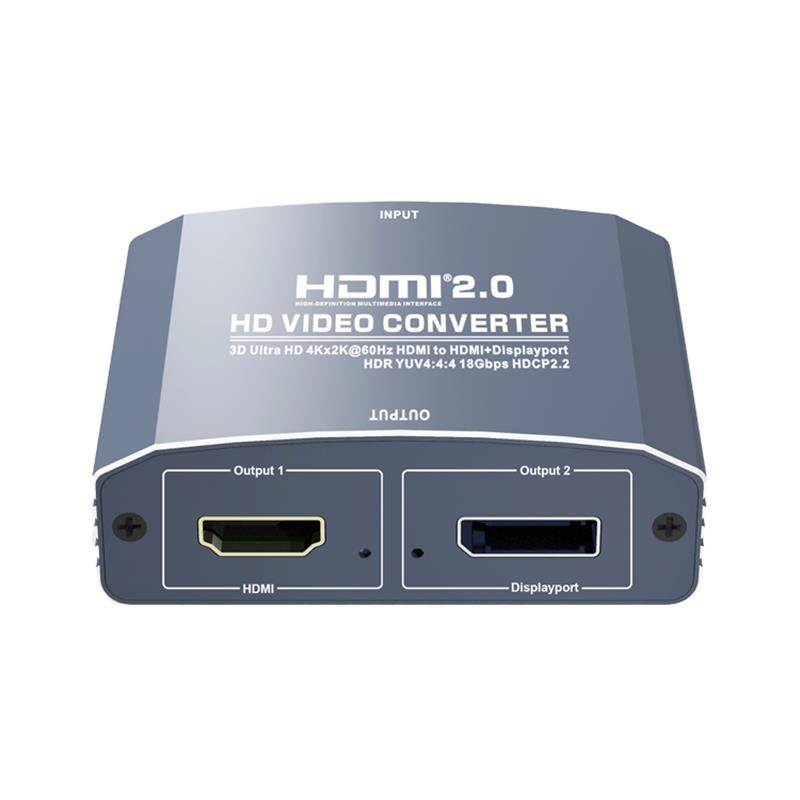 3D Ultra HD 4Kx2K @ 60Hz HDMI to HDMI + DP Converter สนับสนุน HDMI2.0 18Gbps HDR YUV4: 4: 4 HDCP2.2